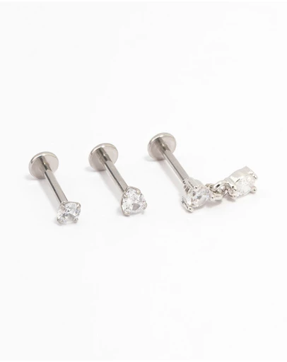 Lovisa - Surgical Steel Pear Cubic Zirconia Drop Flat Backs 3-Pack
