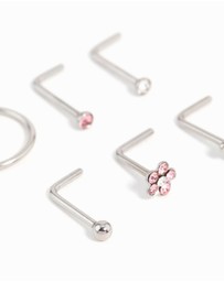 Lovisa - Surgical Steel Cubic Zirconia Flower & Heart Nose Piercing 6-Pack
