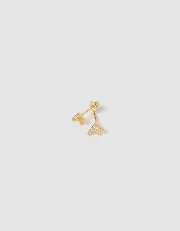 Izoa - Alphabet Mini Letter F Stud Earrings Gold