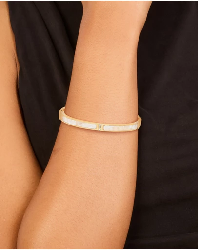 Lovisa - Waterproof Gold Plated Stainless Steel Pearl Inlay Hinge Bangle