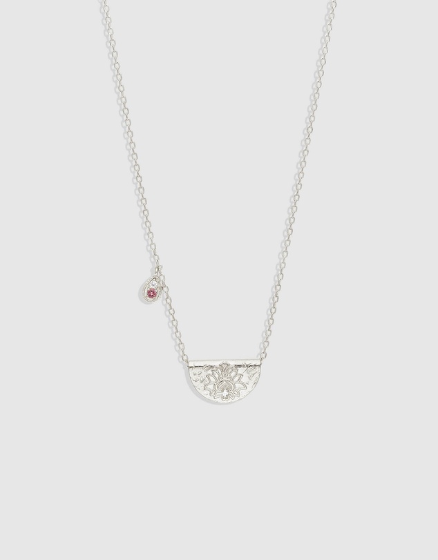 By Charlotte - Silver Lotus Birthstone Necklace - October