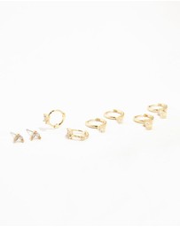 Lovisa - Gold Plated Brass Cubic Zirconia Hoop Earrings 4-Pack
