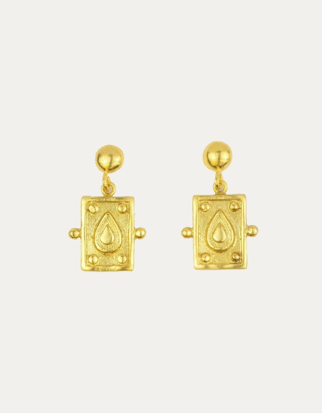 Ottoman Hands - Tyche Engraved Gold Drop Stud Earrings