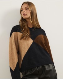 Atmos&Here - Tori Argyle Knit V-Neck Jumper