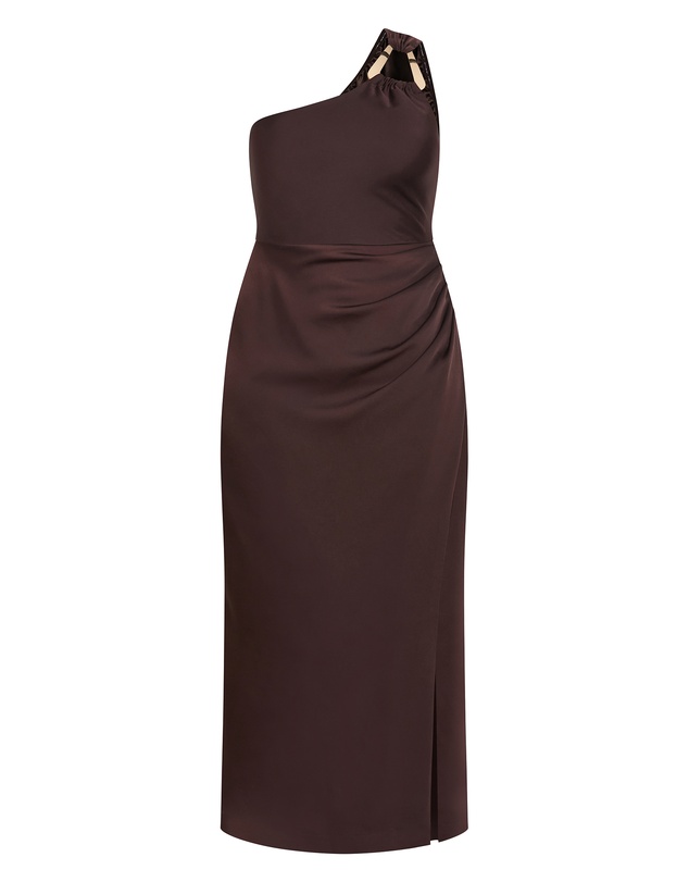 City Chic - Plus size Jayne One Shoulder Maxi Dress - chocolate