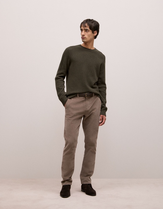 Trenery - Merino Cable Detail Crew in Winter Moss