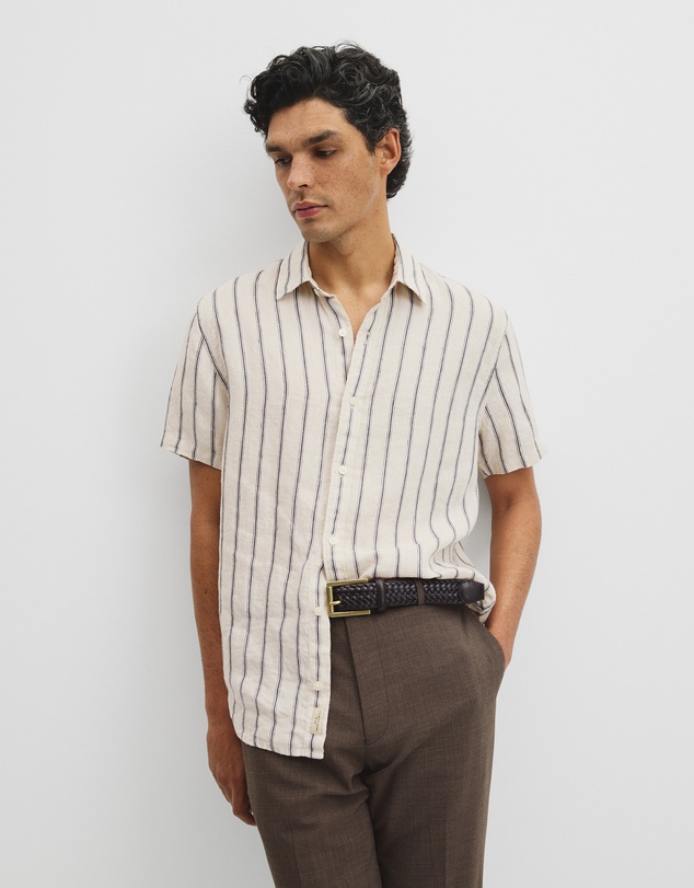 Country Road - Short Sleeve Regular Fit Linen Stripe Shirt