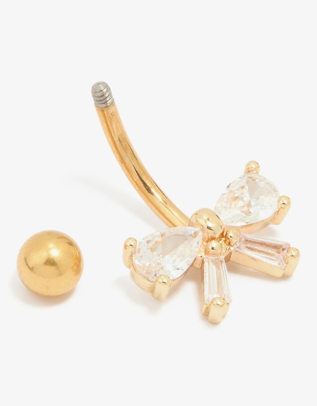 Lovisa - Gold Plated Titanium Cubic Zirconia Pear Bow Belly Bar