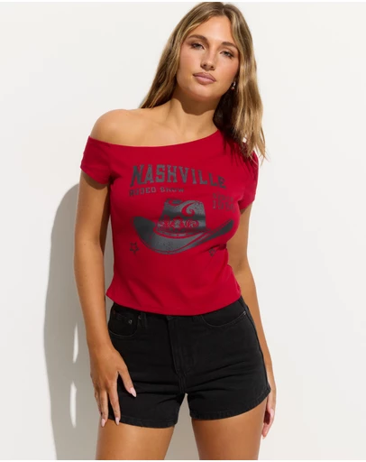 Dazie - Wild West Off Shoulder Graphic Tee