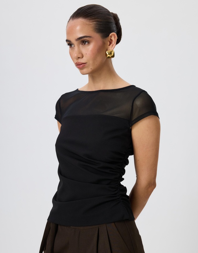 Tussah - Amelia Sheer Panel Gathered Cap Sleeve Top