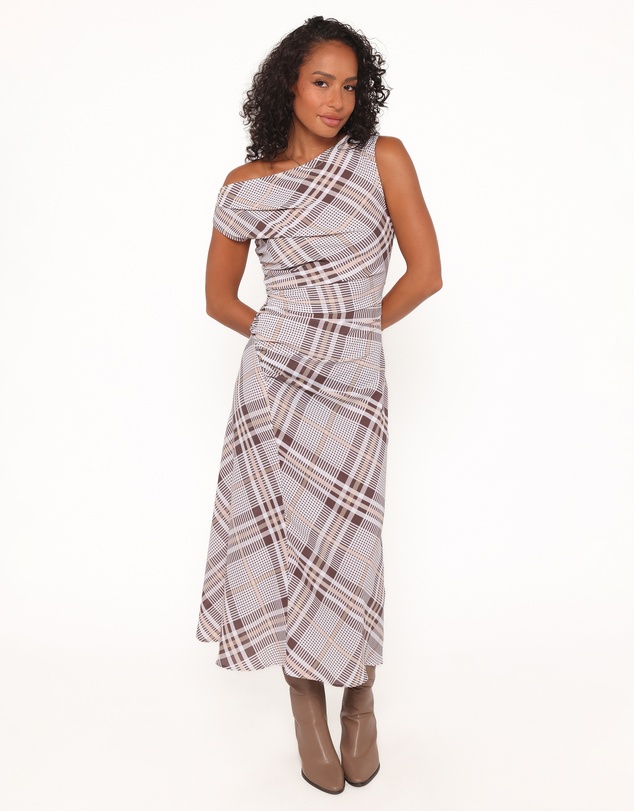 Petal & Pup - Dawn Off Shoulder Midi Dress - Plaid