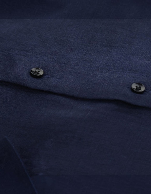 Henry Bucks - HENRY SARTORIAL Linen Classic Fit Short Sleeve Shirt NAVY