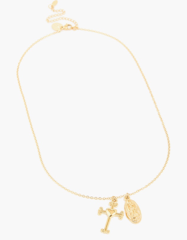 Lovisa - Waterproof Gold Plated Stainless Steel Cross & Mary Pendant Necklace