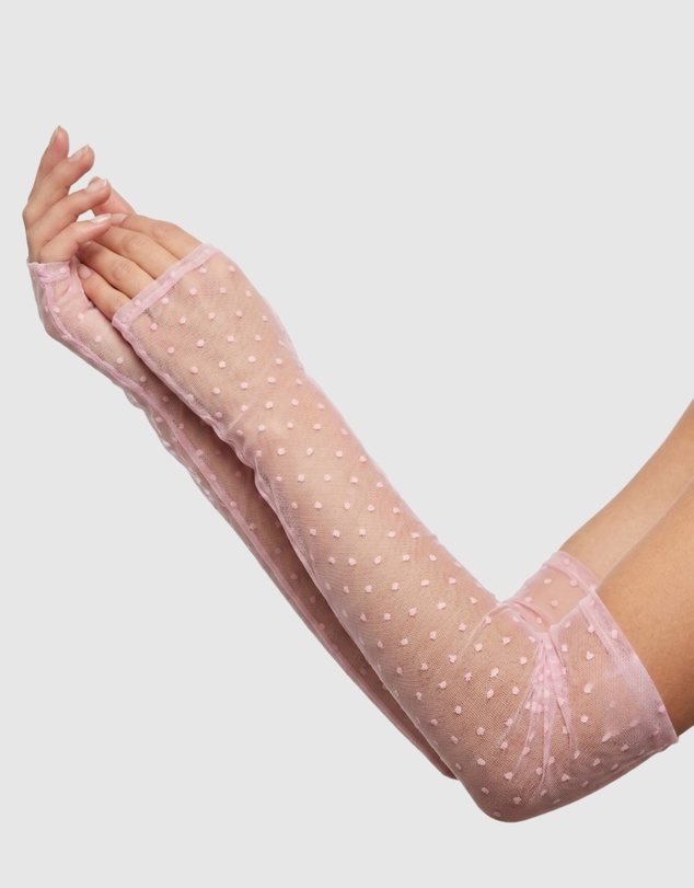 DENTS - Long Tulle Flock Dot Fingerless Mittens Gloves