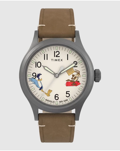 TIMEX - Looney Tunes x Timex Road Runner & Wile E. Coyote Expedition® Scout 40mm Brown Leather Strap Watch