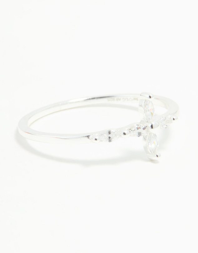 Lovisa - Sterling Silver Cubic Zirconia Marquise Cross Ring