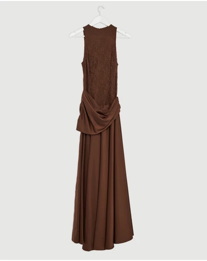 Revibe - Repaired CHANCERY Layla High Neck Lace Panelled Maxi Dress - AU 8