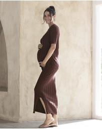 Angel Maternity - Zélie Wide Rib Maternity Midi Skirt in Chocolate Truffle