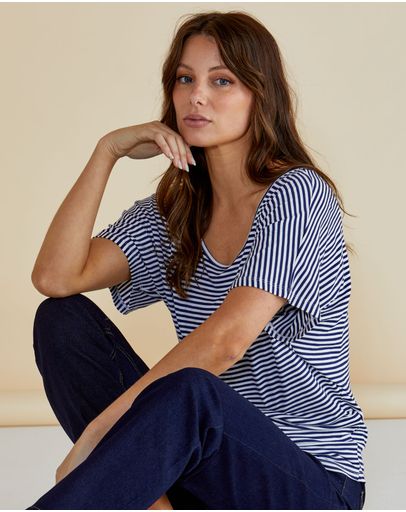 Navy Blue/White Stripe