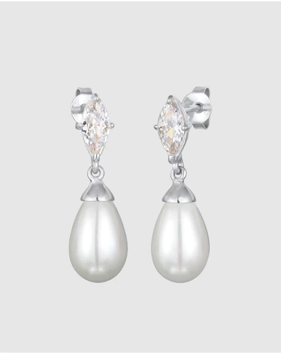 Elli Jewelry - Shell Pearl Zirconia Drop Earrings in 925 Silver