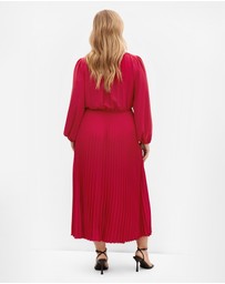 City Chic - Plus size Halle Long Sleeve Pleat Dress - shiraz