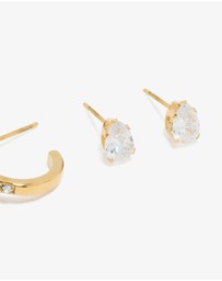Lovisa - Waterproof Gold Plated Stainless Steel Cubic Zirconia Stacking Earrings 2-Pack