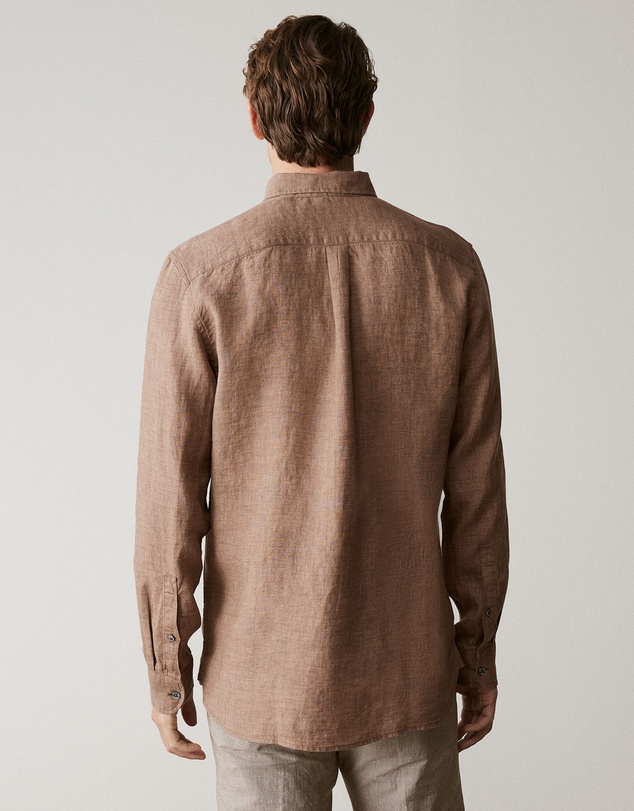 Trenery - Regular Fit Delave Linen Shirt in Cocoa