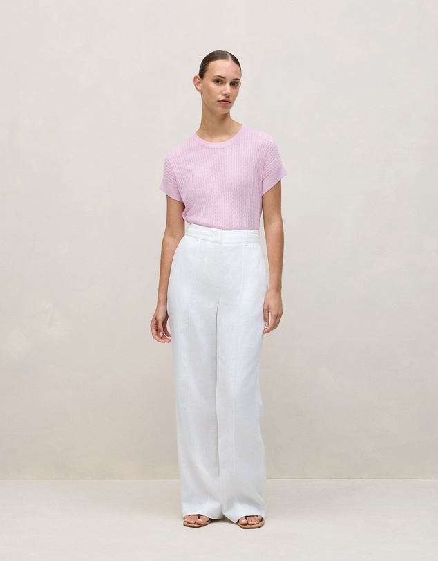 Trenery - Linen Cotton Cable Knit T-shirt in Soft Lilac