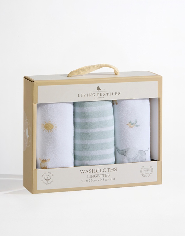 Living Textiles - 3 Pack Organic Wash Cloths - Roam & Roar