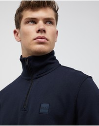BOSS - Cotton-Terry Zip Neck Sweatshirt With Logo Patch