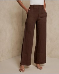 AERE - Linen Wide Leg Pants With Deep Waist Band