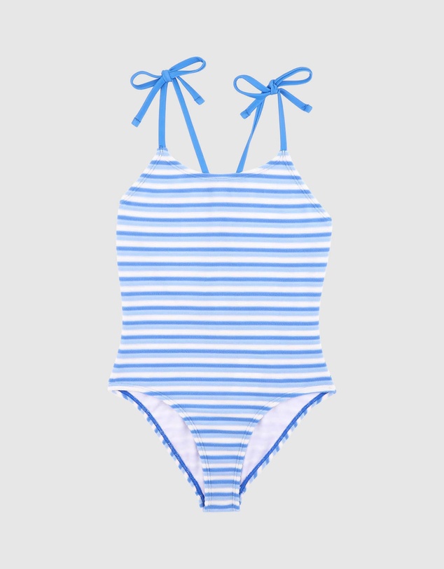 Minihaha - Selena Blue Stripe Cross Back Swimsuit - Teens