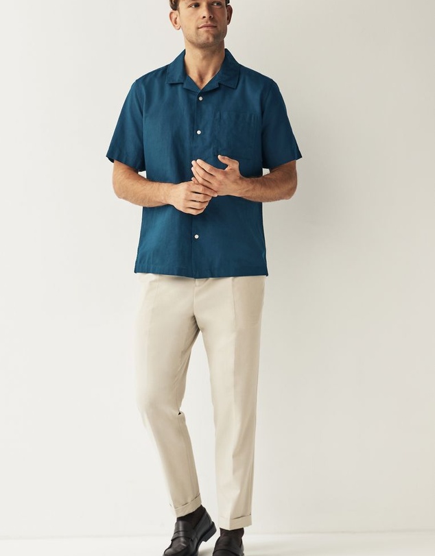 NEXT - Cuban Collar Linen Blend Short Sleeve Shirt