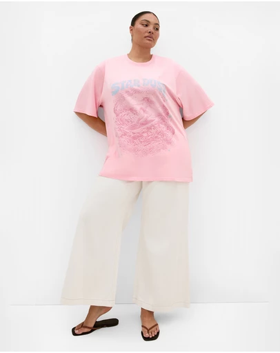 City Chic - Plus size Stardust Oversized Cotton Tee - pink