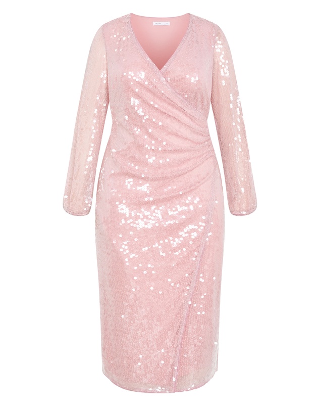 City Chic - Plus size Sequin Midi Dress - soft pink