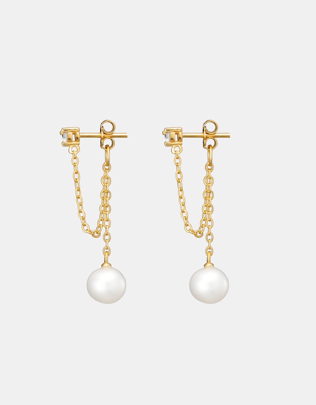 Zoe Olivia - 14K Gold Vermeil Cubic Zirconia & Pearl Stud Earrings