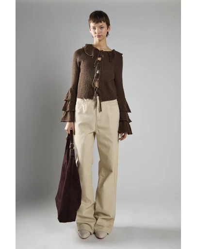 Glamorous - Ruffle Front Tie Long Sleeve Top