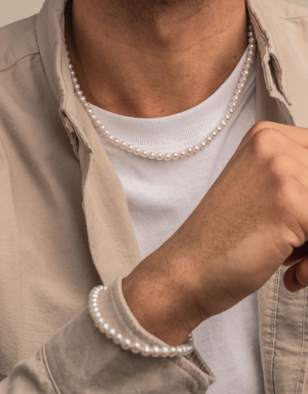 Dower & Hall - Men's White Pearl Bracelet In Sterling Silver