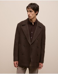 Trenery - Italian Wool Herringbone Peacoat in Coffee Bean