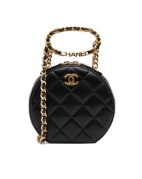 Pre-Loved by Azura Reborn - Pre-Loved Quilted Lambskin Oval Logo Chain Top Handle Round Clutch on Chain