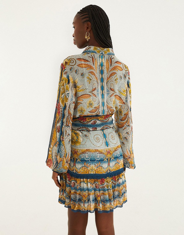 Farm Rio - Mosaic Garden Soft Blue Mini Dress