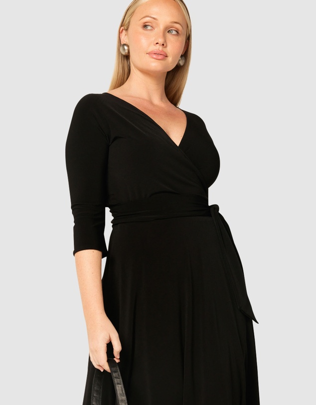 SACHA DRAKE - 3/4 Sleeve Reverse Wrap Midi Dress