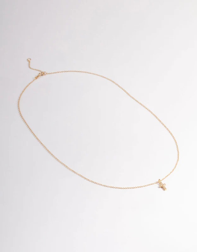 Lovisa - Gold Plated Sterling Silver Cubic Zirconia Small Cross Necklace