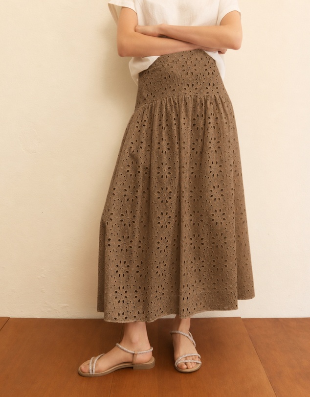 Emme - Camel Broderie Cotton Skirt