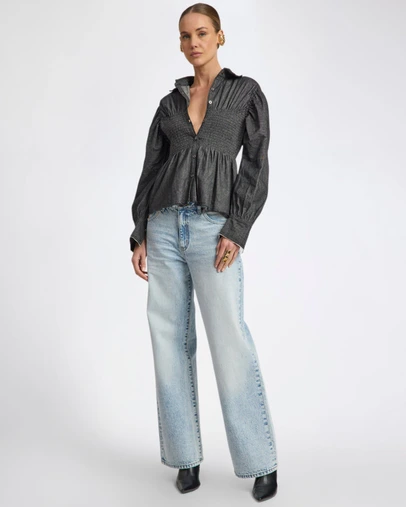 ONE TEASPOON - Jackson Mid Waist Wide Leg Denim Jeans - Whisper Blue