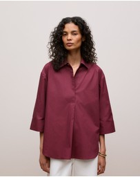 Trenery - Cotton Poplin Half Sleeve Shirt in Auburn