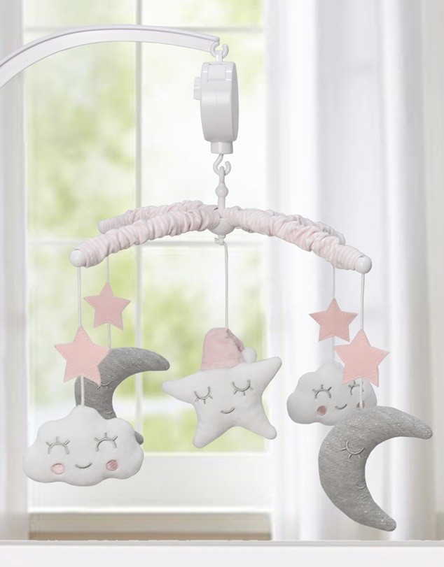 Living Textiles - Musical Mobile Set - Pink Moon & Stars