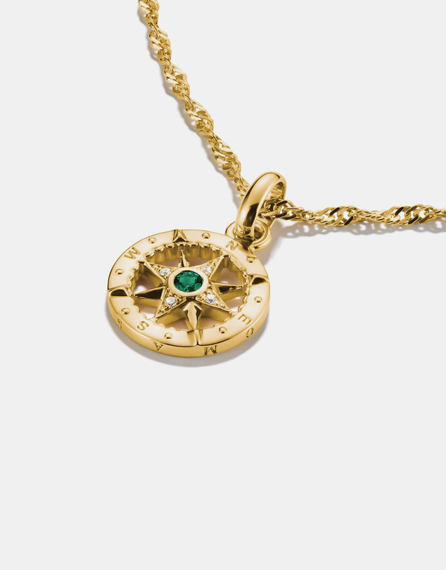 THOMAS SABO - Gold-Plated Compass Charm with Green Nano Crystal