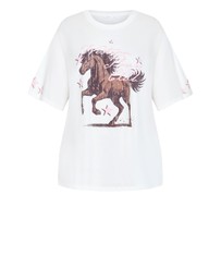 City Chic - Plus size Pony Club Tee - white