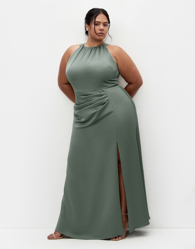 City Chic - Plus size Celina Halter Maxi Dress - sage